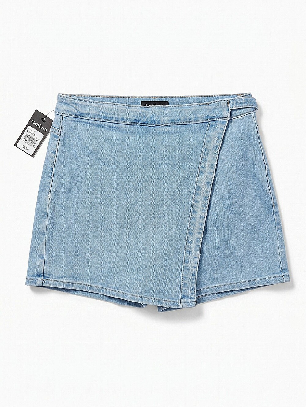 NWT! Bebe Light Blue Wrap-Front Denim Skort